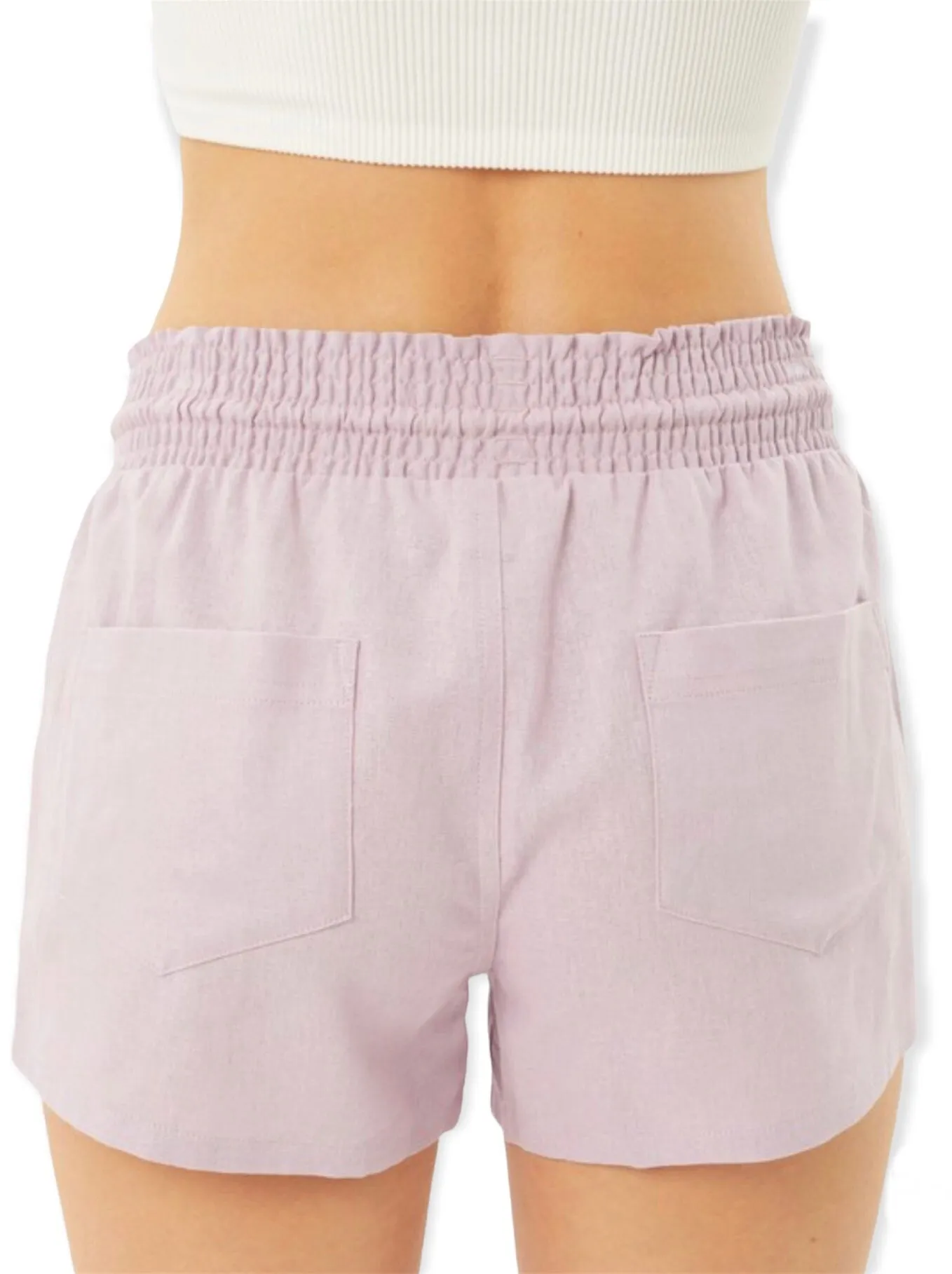 Solid Smocked Waist Shorts- Lilac