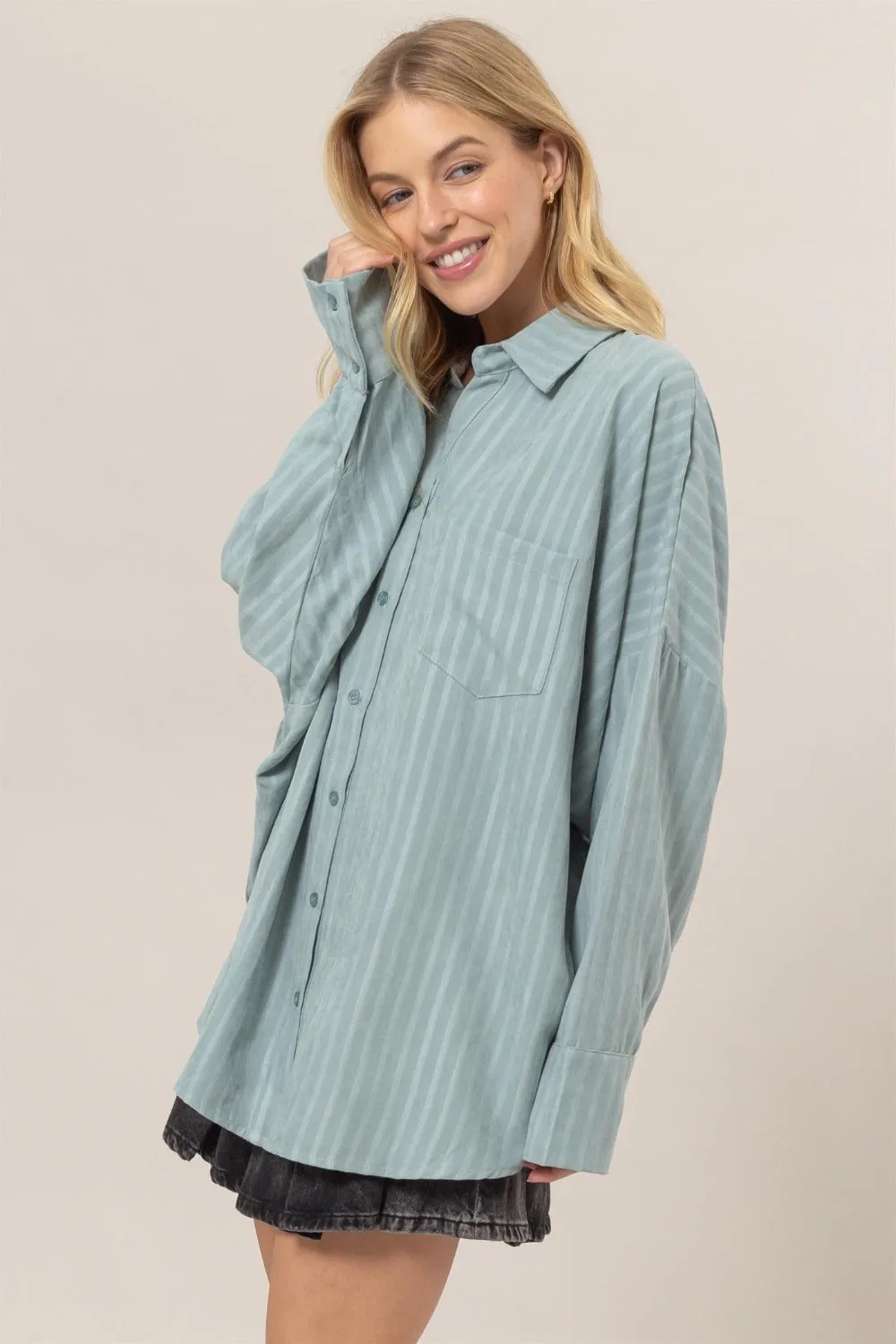 Stripe Button Down Long Sleeve Oversized Shirt