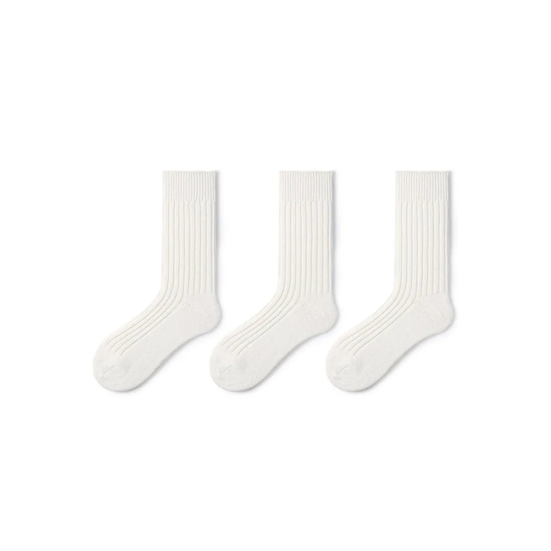 Thick All-season Men 3pcs White Sport Over-calf Socks Set