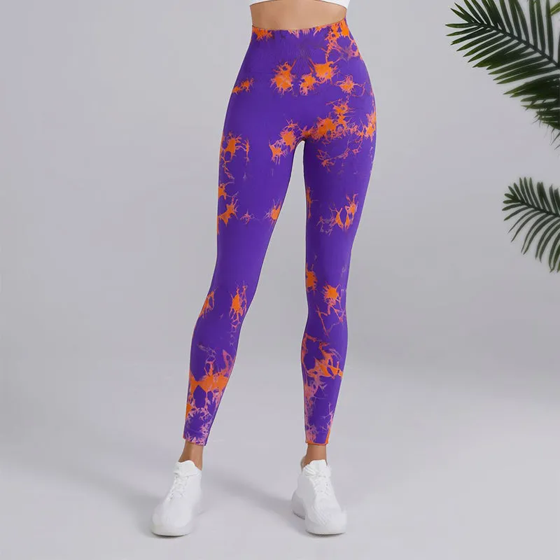 Tie-dye Printed Yoga Pants Fashion Seamless High-waisted Hip-lifting Trousers Sports Running Fitness Pants For Womens Clothing