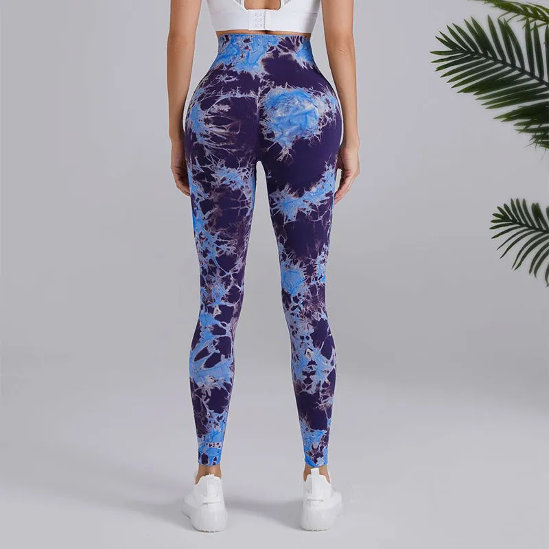 Tie-dye Printed Yoga Pants Fashion Seamless High-waisted Hip-lifting Trousers Sports Running Fitness Pants For Womens Clothing