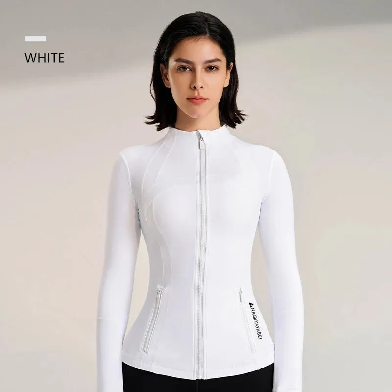 Women's new collar Slim jacket sports long-sleeved jacket fitness yoga clothing quick dry breathable fitness clothing