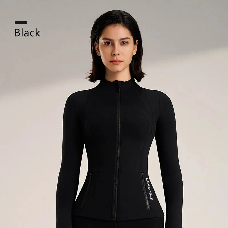 Women's new collar Slim jacket sports long-sleeved jacket fitness yoga clothing quick dry breathable fitness clothing