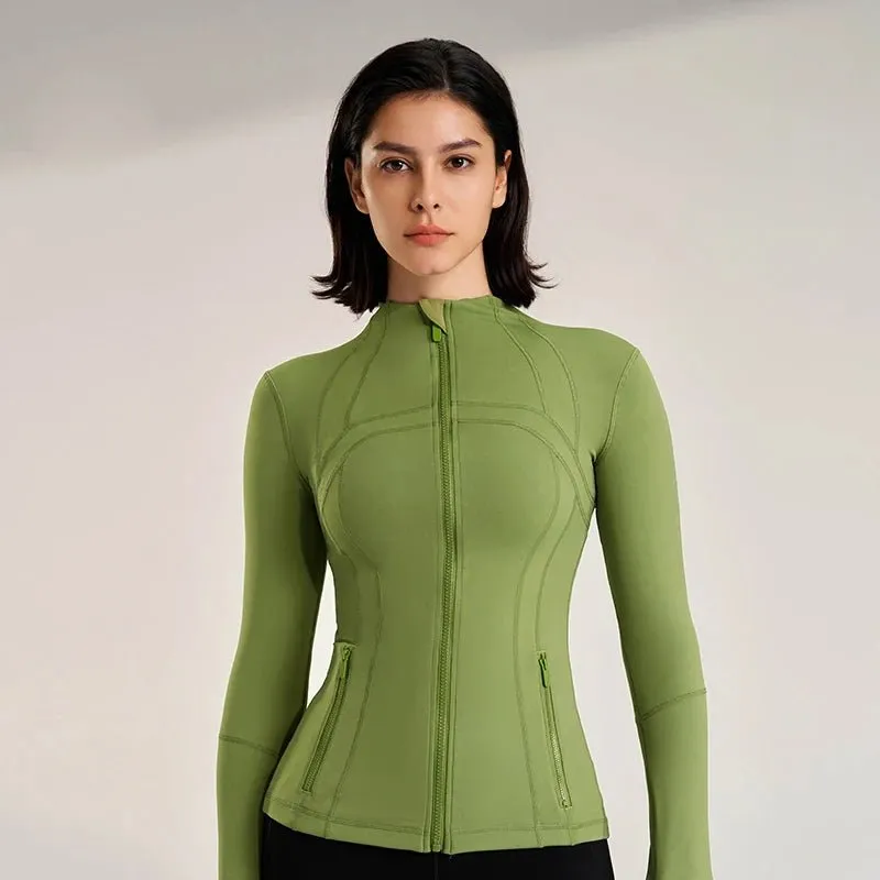 Women's new collar Slim jacket sports long-sleeved jacket fitness yoga clothing quick dry breathable fitness clothing