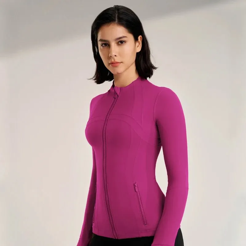 Women's new collar Slim jacket sports long-sleeved jacket fitness yoga clothing quick dry breathable fitness clothing