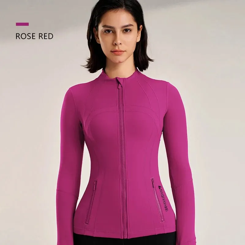 Women's new collar Slim jacket sports long-sleeved jacket fitness yoga clothing quick dry breathable fitness clothing