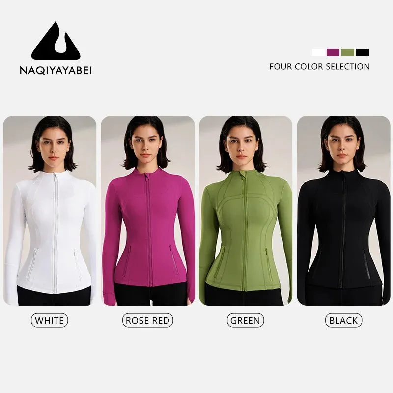 Women's new collar Slim jacket sports long-sleeved jacket fitness yoga clothing quick dry breathable fitness clothing